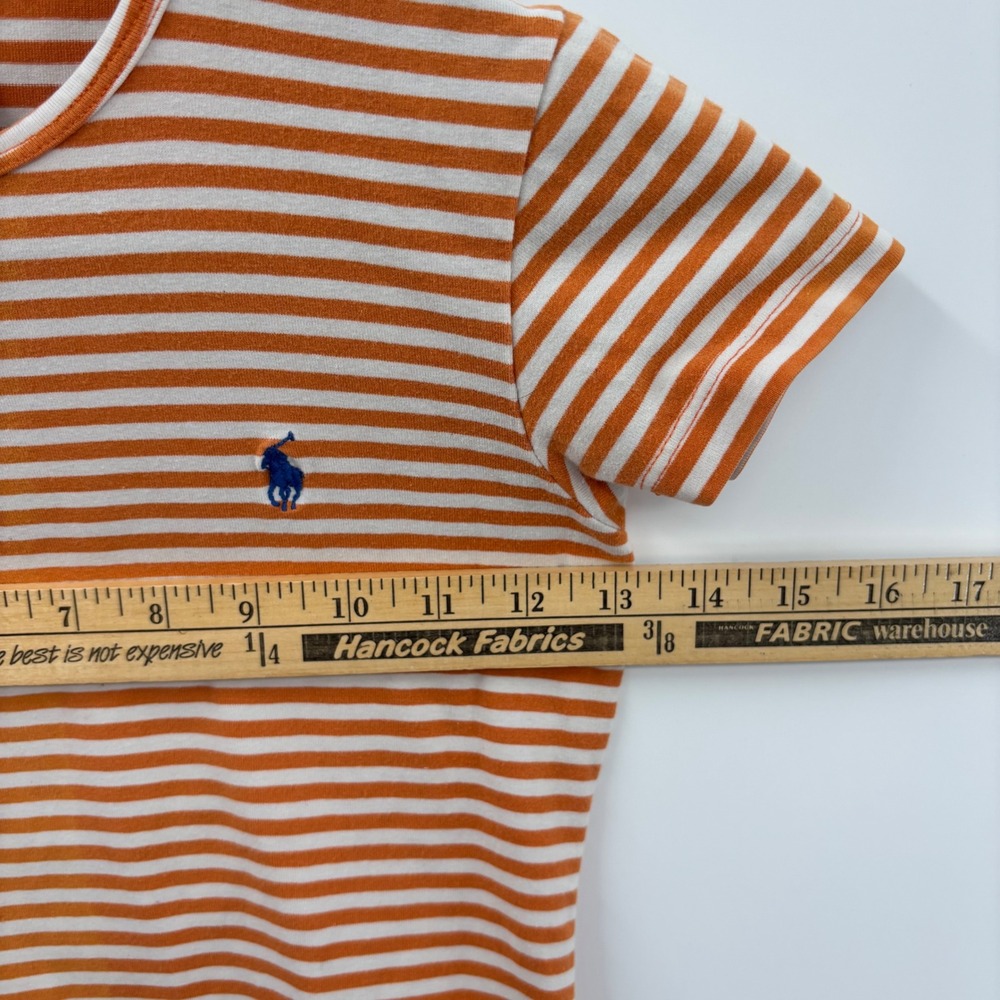 Ralph Lauren Kids Striped Short Sleeve T-Shirt Medium Orange White Pony Logo - Picture 9 of 11